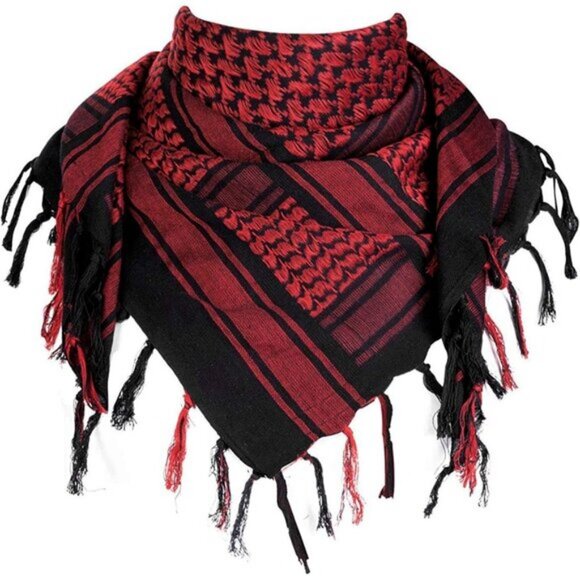 ⚡Men Black Red 100% Cotton Military Shemagh Tactical Keffiyeh Scarf Wrap - Picture 6 of 9